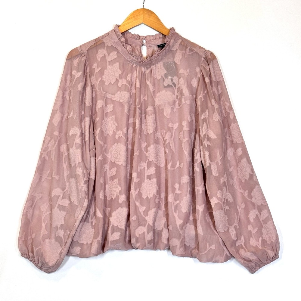 Torrid Blouse Women 1X Pink Floral Chiffon Cottagecore Lined‎ NWT Romantic Top